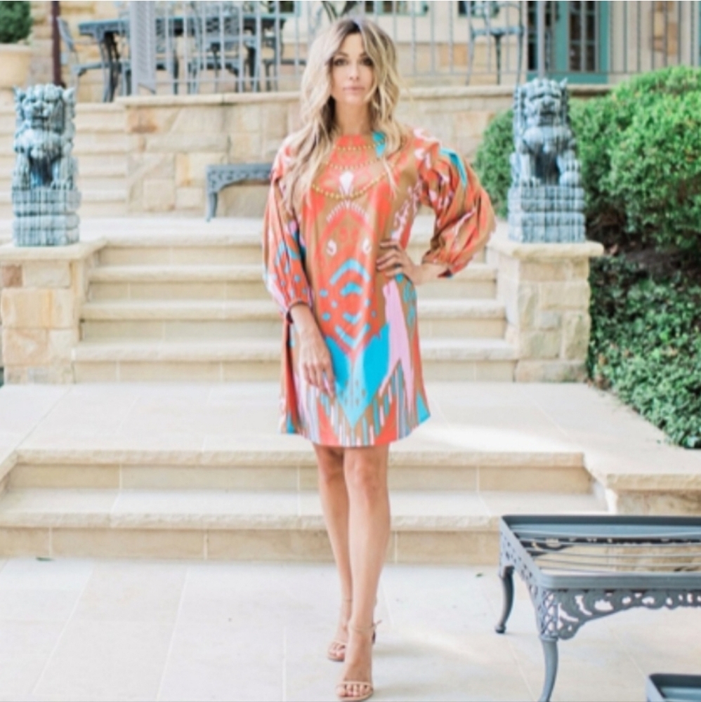 ❤️ NWOT! SHERIDAN FRENCH MADISON SHIFT DRESS IN CAMEL IKAT PRINT, XL